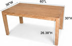 Janet 60" Transitional Rectangular Wood Dining Table with 4 Straight Legs, Large Solid Farmhouse Style Kitchen Furniture for 6 People, Essential Home Dining Room Centerpiece, Antique Natural Oak