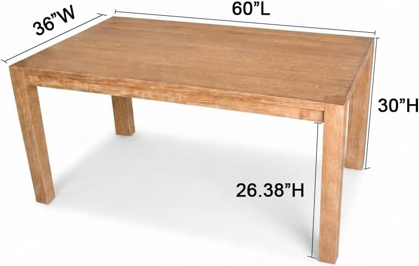 Janet 60" Transitional Rectangular Wood Dining Table with 4 Straight Legs, Large Solid Farmhouse Style Kitchen Furniture for 6 People, Essential Home Dining Room Centerpiece, Antique Natural Oak