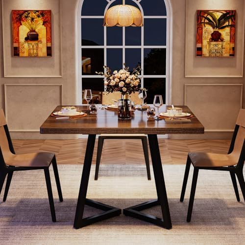 Tribesigns Square Dining Table for 2, 31.5" Industrial Dinner Table with Metal Base, Kitchen Table for Dining Room, Small Space, Apartment