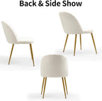 Velvet Dining Chairs Set of 4, Mid-Century Modern Upholstered Kitchen Chair with Metal Gold Legs for Living Room, Dining Room, White