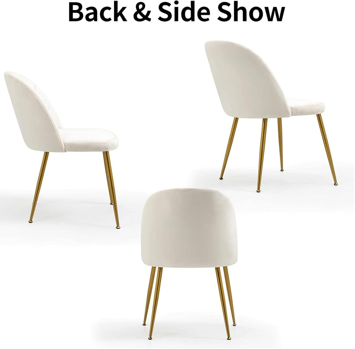 Velvet Dining Chairs Set of 4, Mid-Century Modern Upholstered Kitchen Chair with Metal Gold Legs for Living Room, Dining Room, White