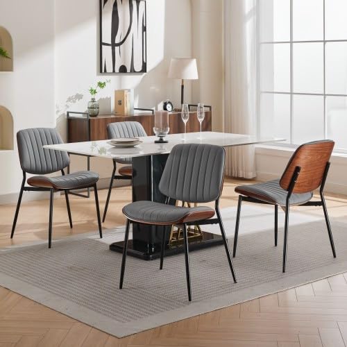 REONEY Dining Chairs Set of 2, Mid-Century Modern Kitchen Chairs, Black