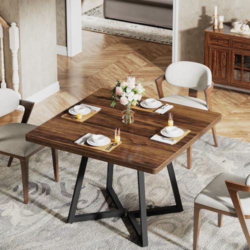 Tribesigns Square Dining Table for 2, 31.5" Industrial Dinner Table with Metal Base, Kitchen Table for Dining Room, Small Space, Apartment