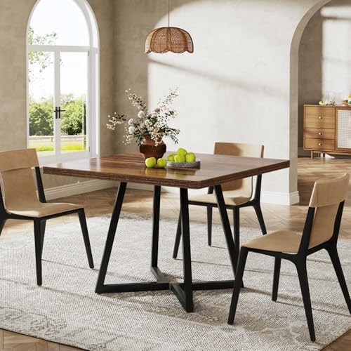 Tribesigns Square Dining Table for 2, 31.5" Industrial Dinner Table with Metal Base, Kitchen Table for Dining Room, Small Space, Apartment