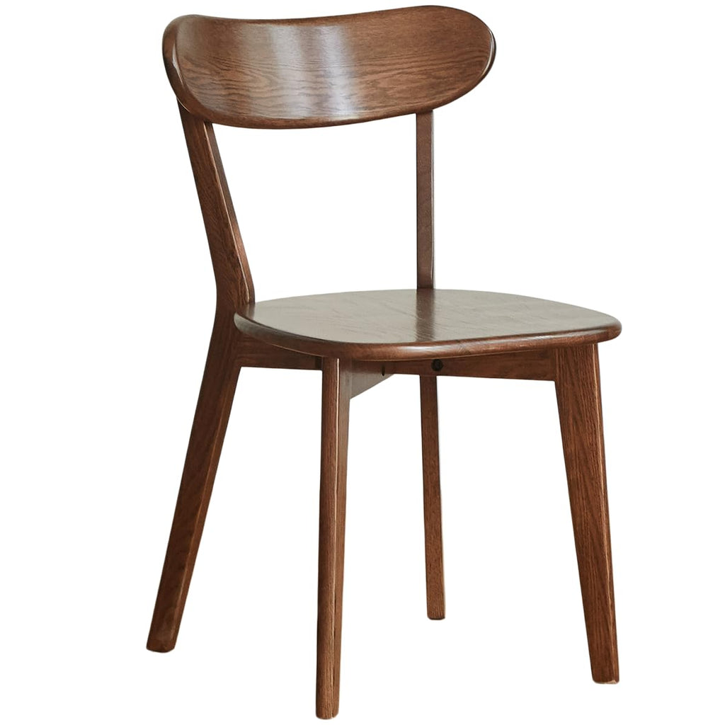 100% Solid Oak Dining Chairs Set of 4, Mid-Century Modern Dining Room Chairs, Wooden Kitchen Chairs with Curved Backrest, Walnut Brown Finish, Sillas de Comedor (4 Chairs)