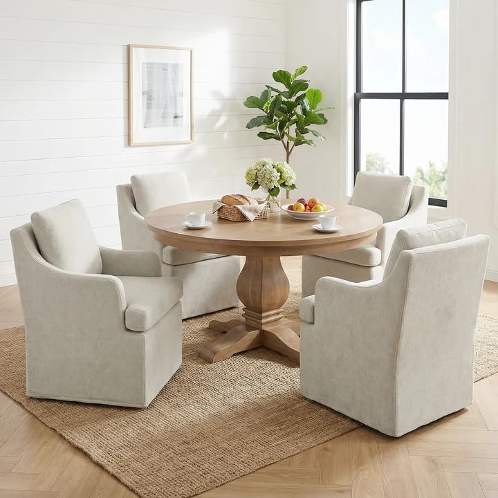 VKNOW Upholstered Dining Chairs Set of 2, Dining Room Chairs with Casters
