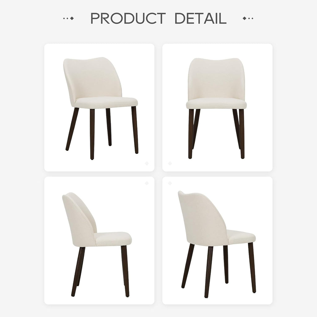 COLAMY Upholstered Dining Chairs Set of 6, Modern Kitchen & Dining Room Chairs with Curved Back, Fabric Padded Seat and Solid Wood Legs, Side Chairs for Restaurant, Cafe & Home, Beige