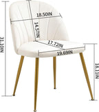 Velvet Dining Chairs Set of 4, Mid-Century Modern Upholstered Kitchen Chair with Metal Gold Legs for Living Room, Dining Room, White