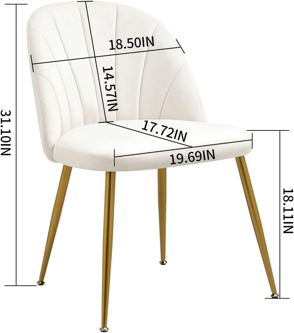 Velvet Dining Chairs Set of 4, Mid-Century Modern Upholstered Kitchen Chair with Metal Gold Legs for Living Room, Dining Room, White