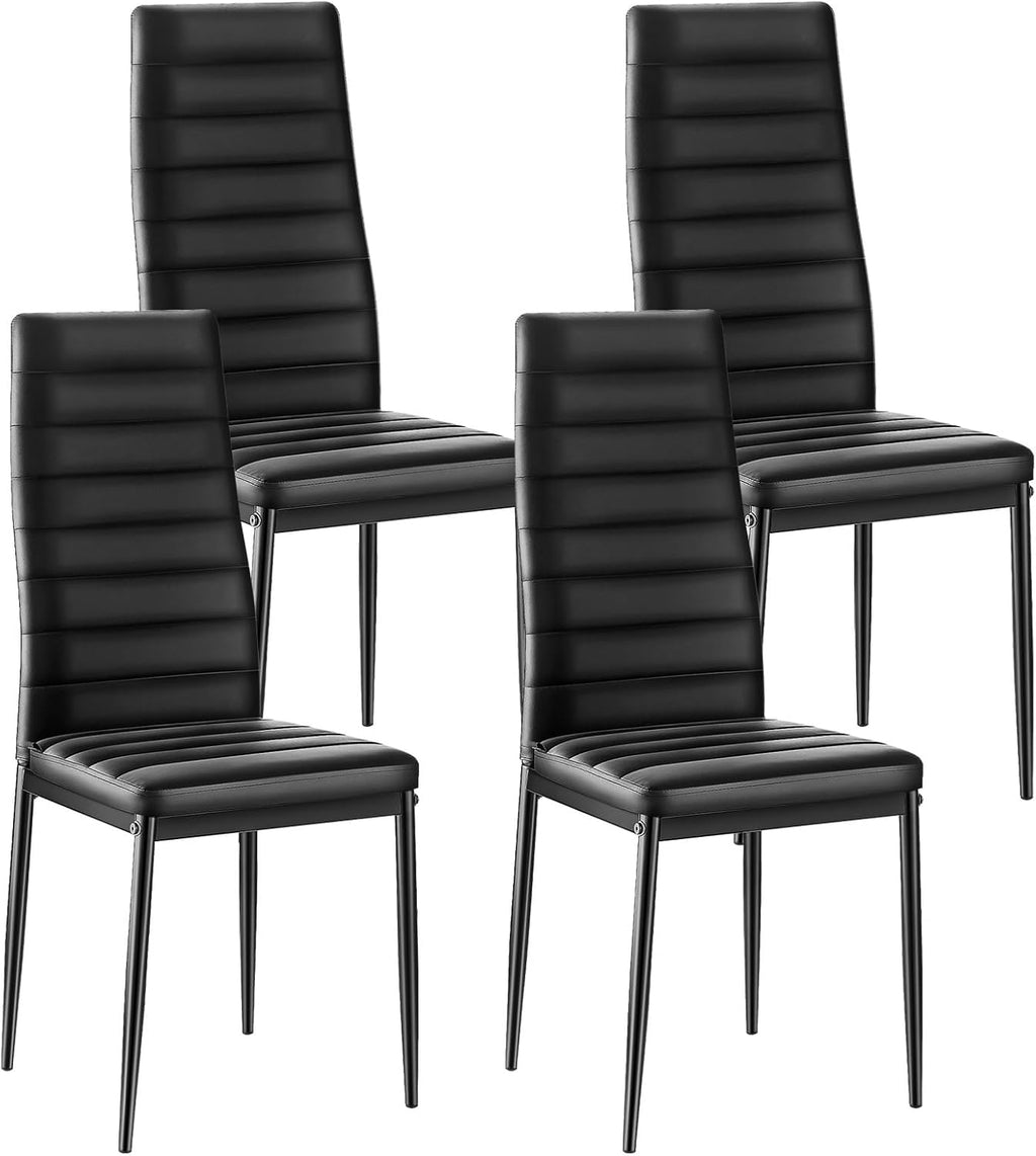 VEVOR Modern Dining Room Accent Chairs Set of 4, Upholstered Leather Side Chair for Living Room, Space-Saving Kitchen Chair with Thick Cushions and Metal Legs, Black