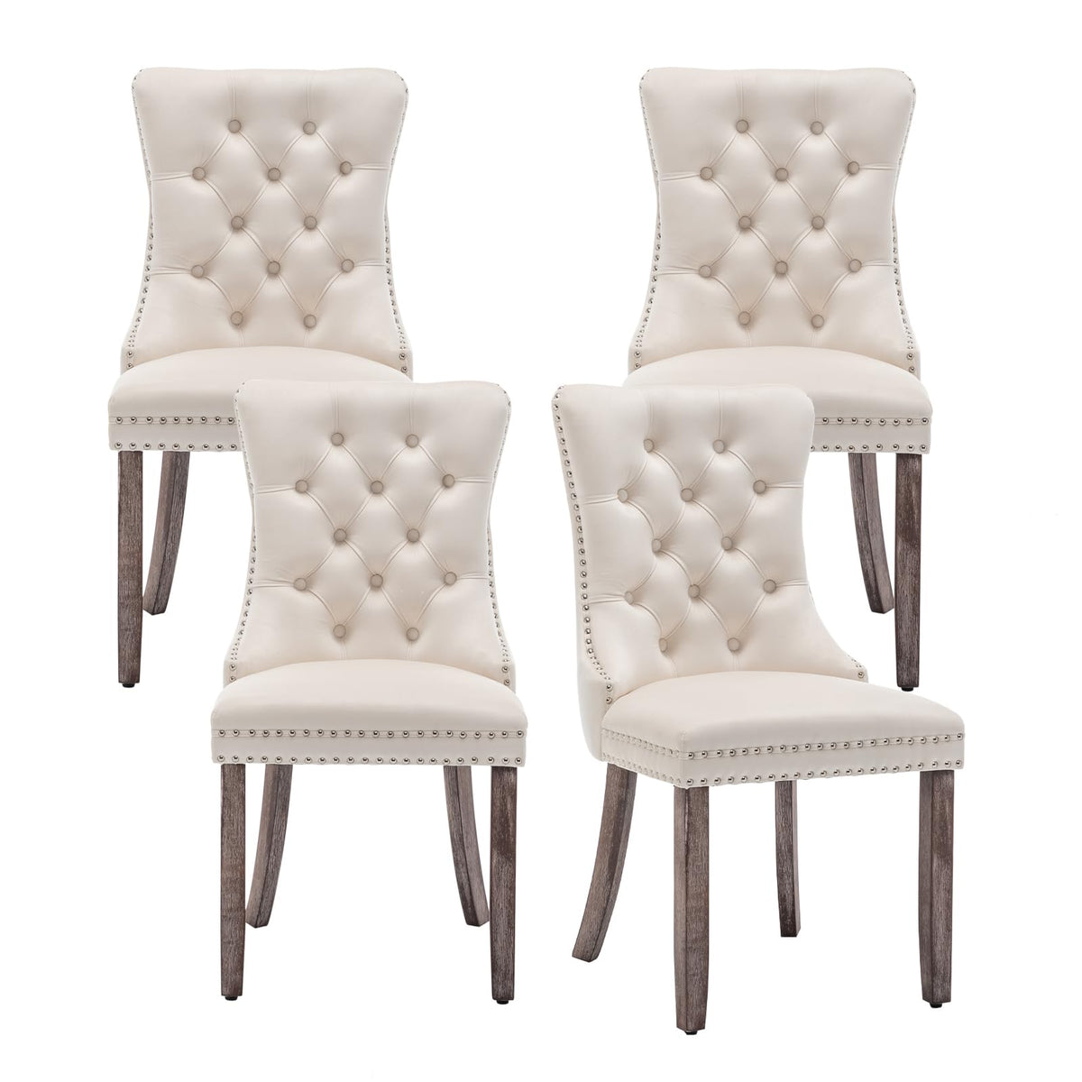 Hixkol Velvet Dining Chairs Set of 4,Upholstered Dining Chairs with Ring Pull Trim and Button Back,Modern Seating for Kitchen, Bedroom & Living Room(Grey)