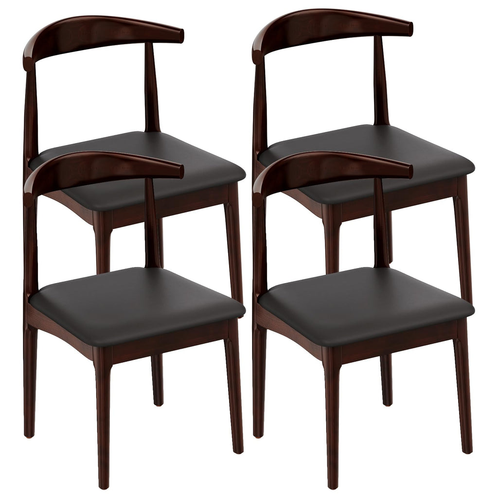 Solid Wood Dining Chairs Set of 2, Mid Century Modern Kitchen Chairs with Leather Upholstered Seat, Elegant Walnut-Colored Side Chairs for Dining Room, Kitchens,Restaurants, Cafes