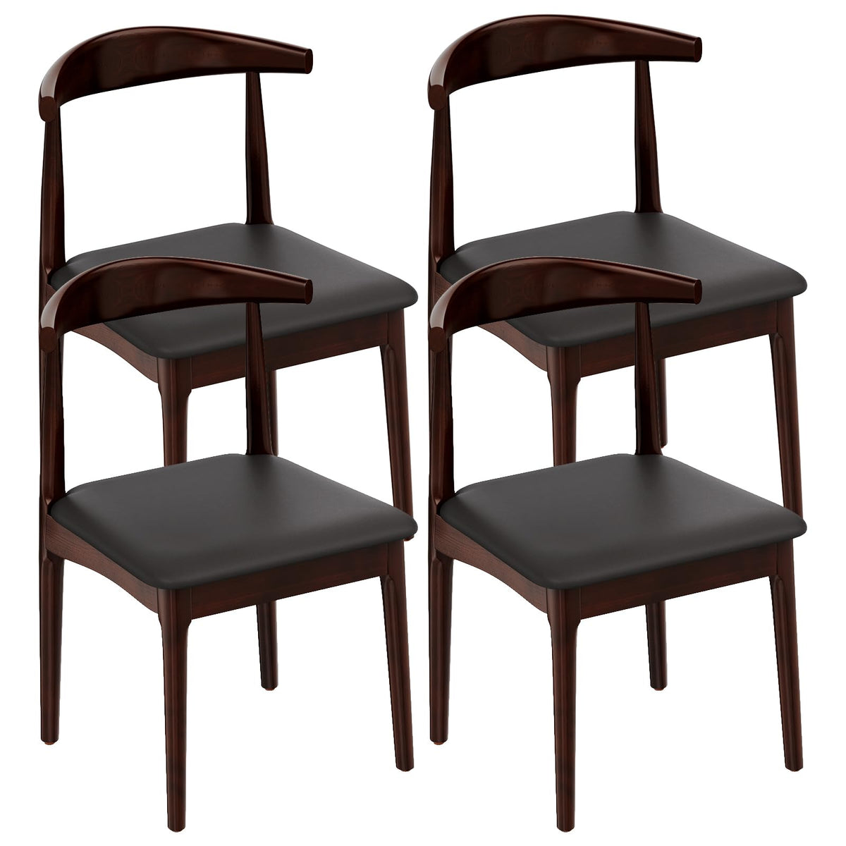 Solid Wood Dining Chairs Set of 2, Mid Century Modern Kitchen Chairs with Leather Upholstered Seat, Elegant Walnut-Colored Side Chairs for Dining Room, Kitchens,Restaurants, Cafes
