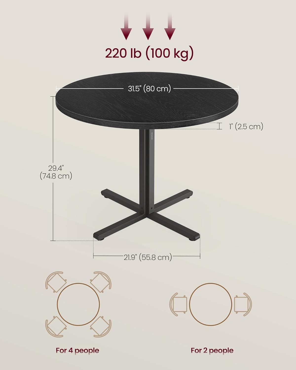VASAGLE 31.5-Inch Dining Table, Small Round Kitchen Table for 4 People
