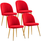 Velvet Dining Chairs Set of 4, Mid-Century Modern Upholstered Kitchen Chair with Metal Gold Legs for Living Room, Dining Room, White