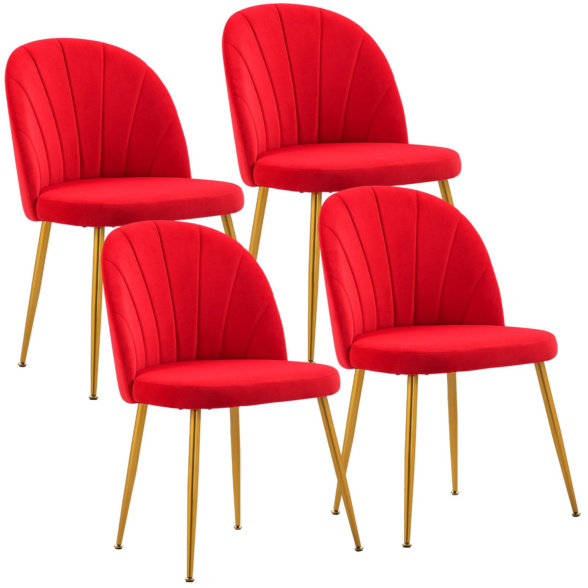 Velvet Dining Chairs Set of 4, Mid-Century Modern Upholstered Kitchen Chair with Metal Gold Legs for Living Room, Dining Room, White