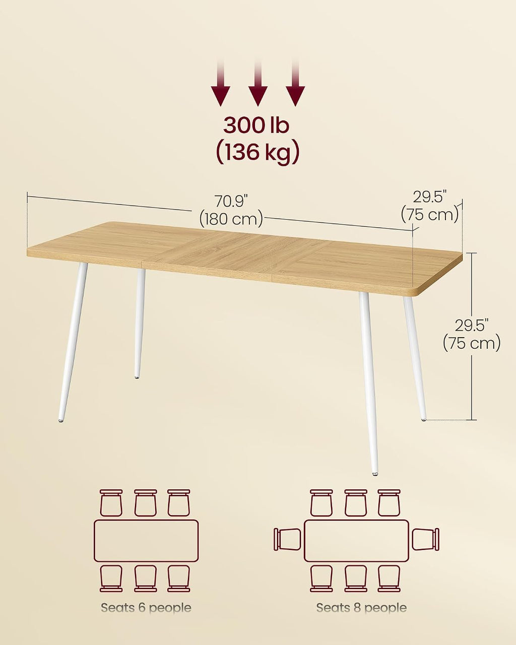 VASAGLE 70.9" Dining Table for 6-8 People, Modern Kitchen Table