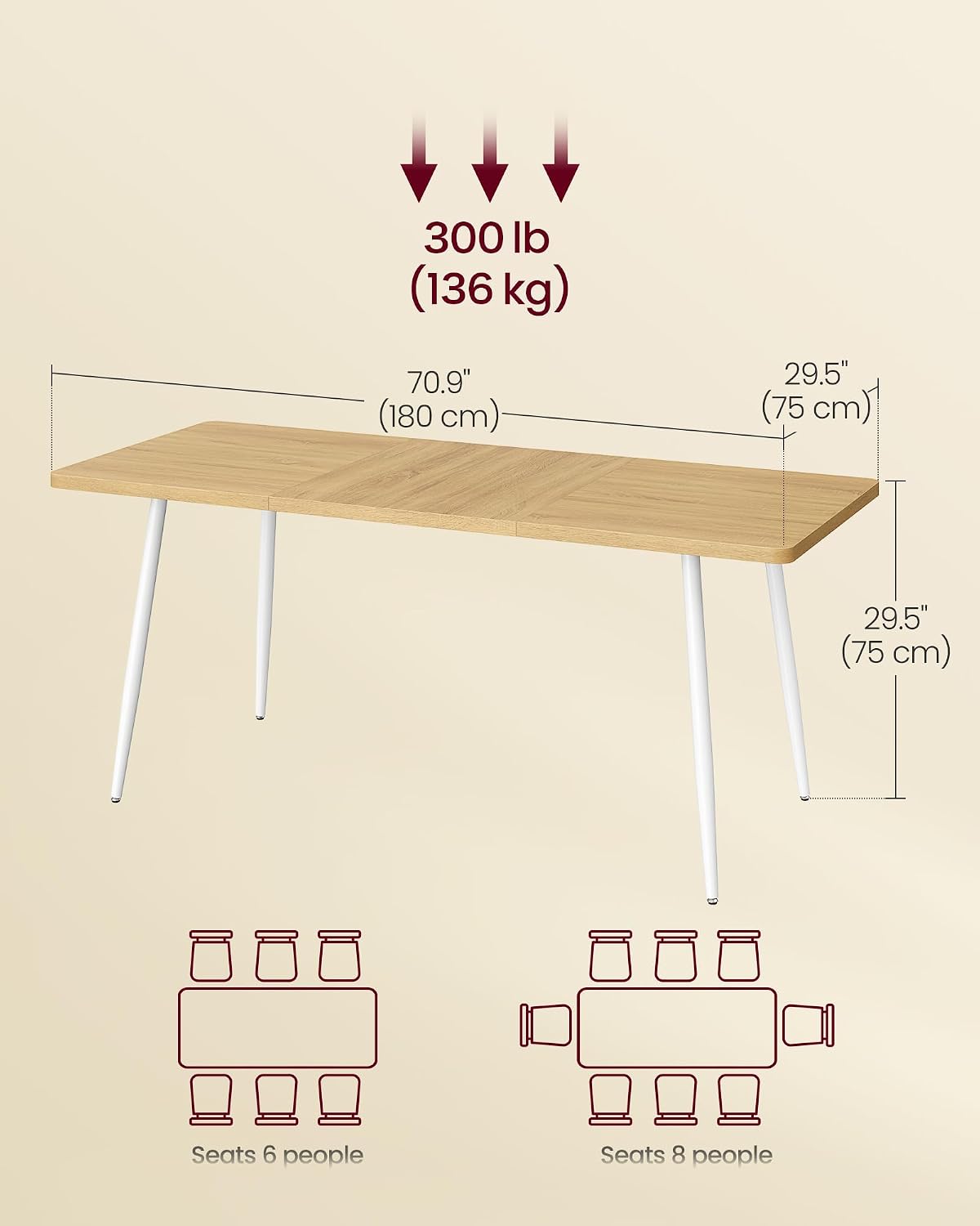 VASAGLE 70.9" Dining Table for 6-8 People, Modern Kitchen Table