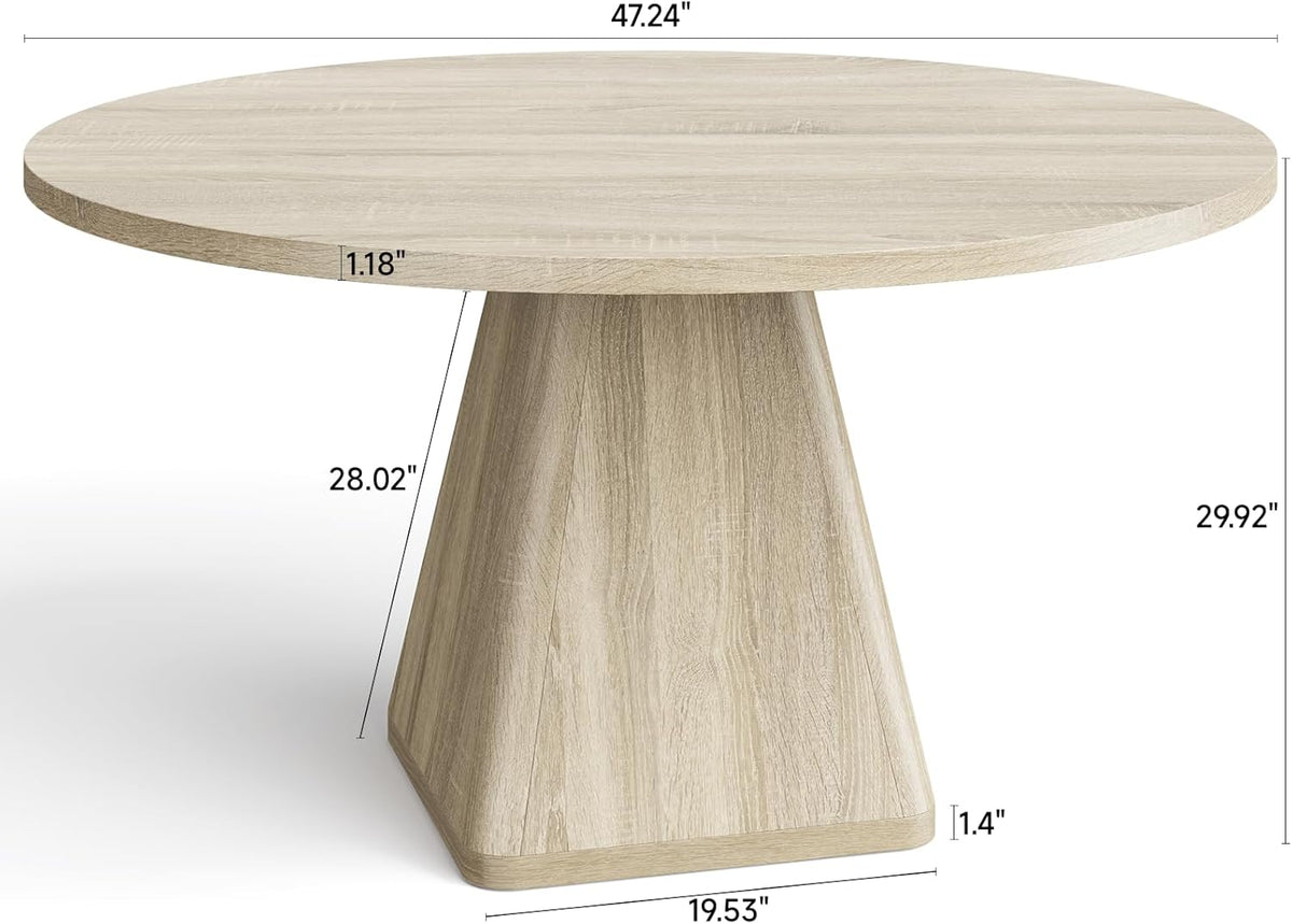 ONBRILL 47 Inch Round Dining Table for 4-6,Square Pedestal Base,Oak