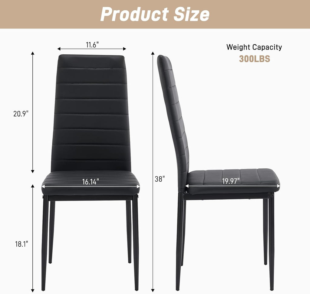 Karl home Dining Chairs Set of 4, PU Leather & High Back, Black