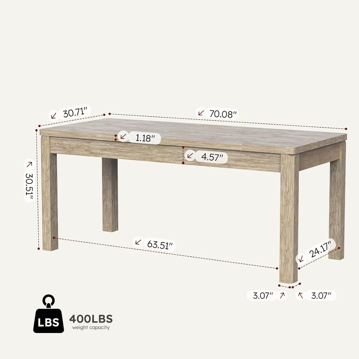 Farmhouse Dining Table for 6, Rectangle Dining Table, Kitchen Table Oak