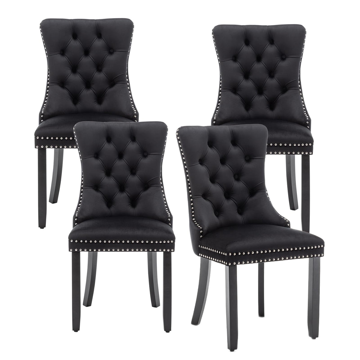 Hixkol Velvet Dining Chairs Set of 4,Upholstered Dining Chairs with Ring Pull Trim and Button Back,Modern Seating for Kitchen, Bedroom & Living Room(Grey)