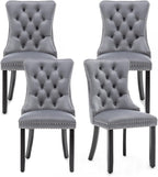 Hixkol Velvet Dining Chairs Set of 4,Upholstered Dining Chairs with Ring Pull Trim and Button Back,Modern Seating for Kitchen, Bedroom & Living Room(Grey)