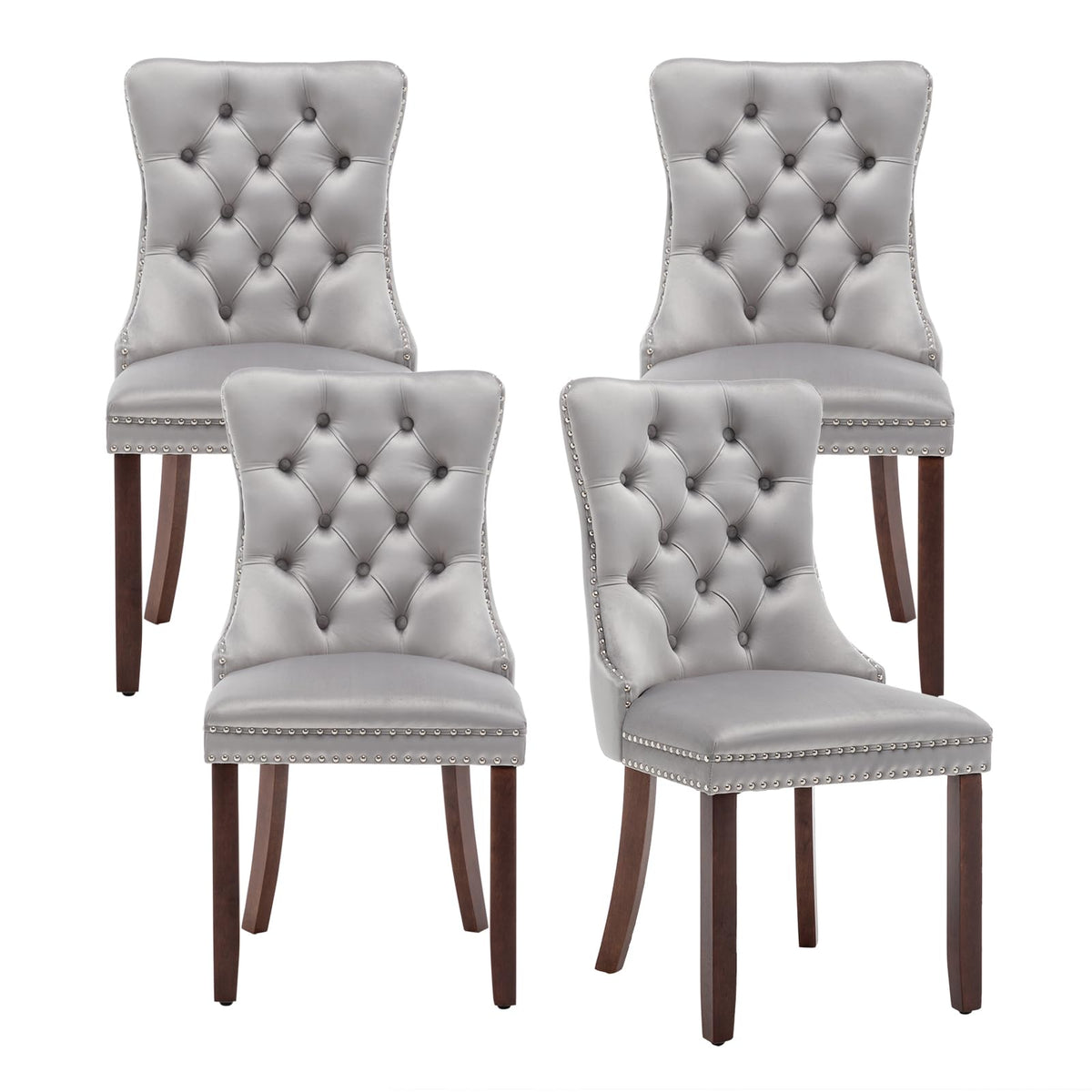 Hixkol Velvet Dining Chairs Set of 4,Upholstered Dining Chairs with Ring Pull Trim and Button Back,Modern Seating for Kitchen, Bedroom & Living Room(Grey)