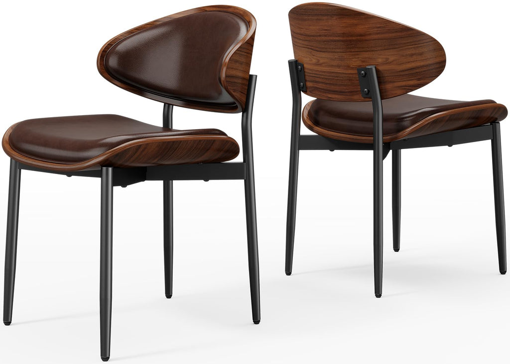 REONEY Dining Chairs Set of 2, Mid-Century Modern Kitchen Chairs, Black