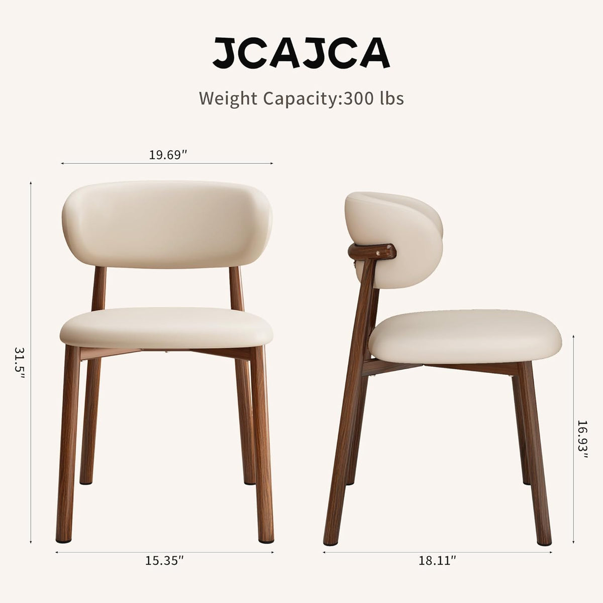 Kitchen Dining Chairs Set of 4 Modern Upholstered Leather Farmhouse Dining Room Chair, Walnut/Beige