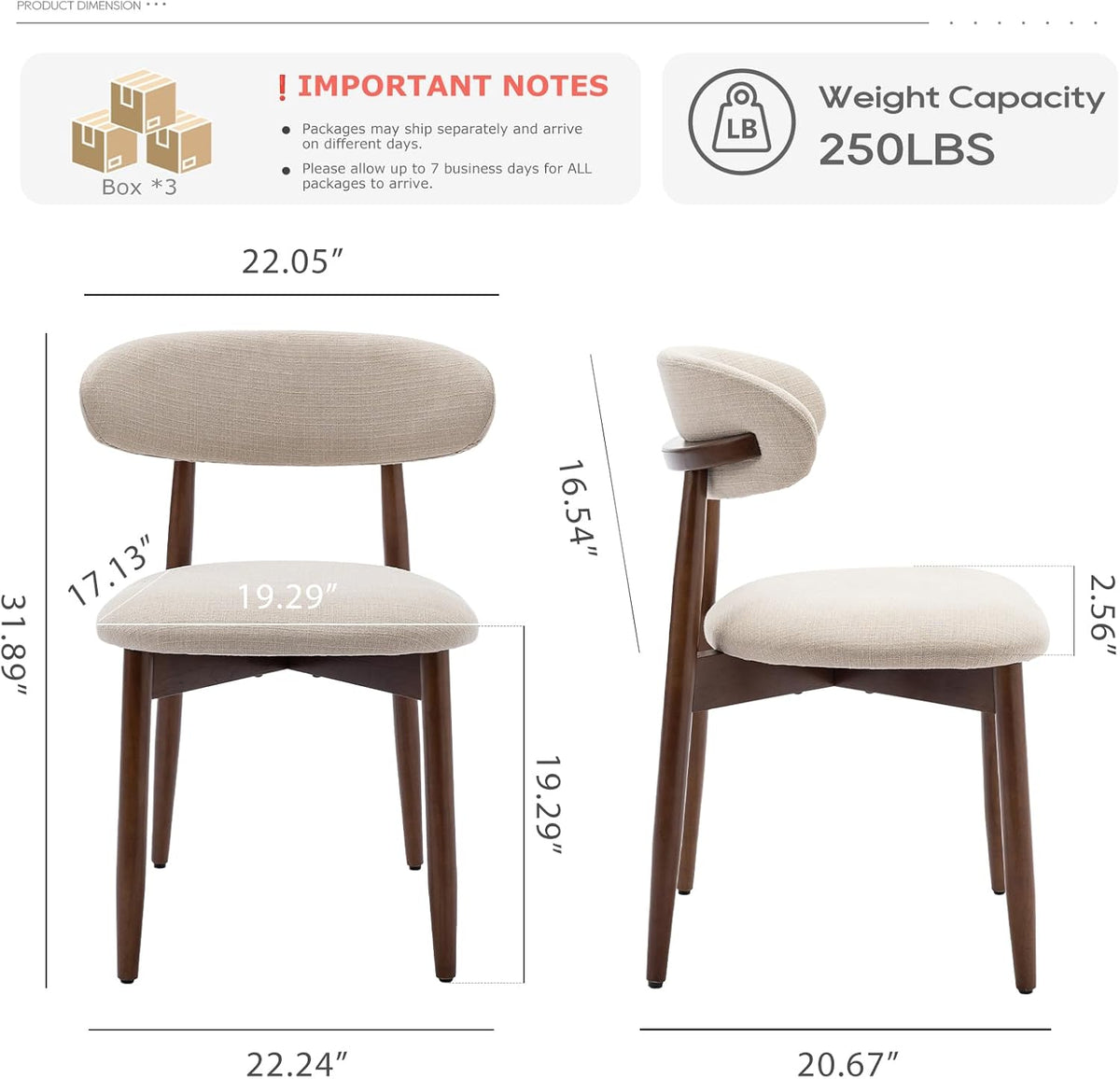 COLAMY Wooden Dining Chairs Set of 6, Upholstered Kitchen Side Chair, Beige