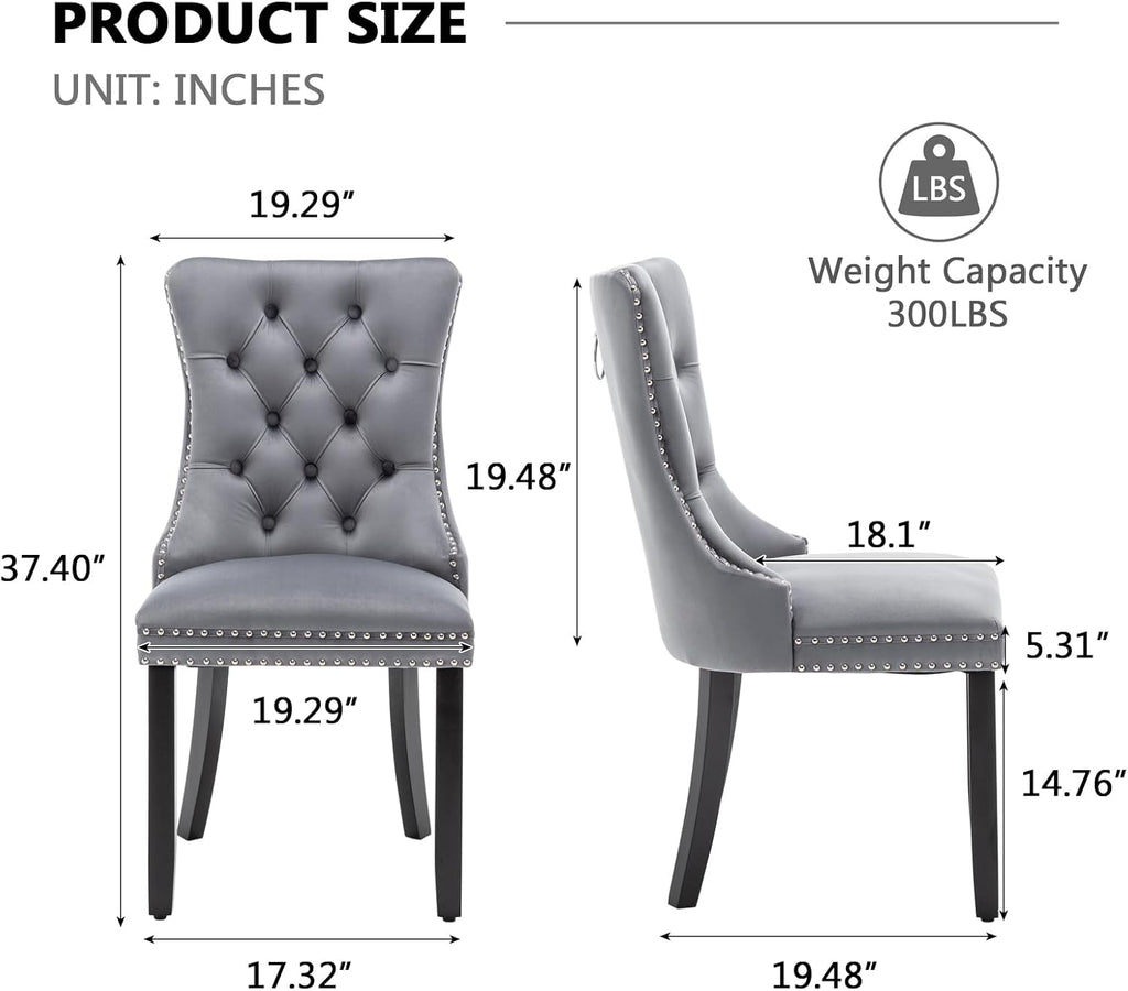 Hixkol Velvet Dining Chairs Set of 4,Upholstered Dining Chairs with Ring Pull Trim and Button Back,Modern Seating for Kitchen, Bedroom & Living Room(Grey)