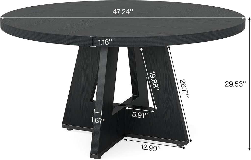 Tribesigns 47 inch Round Dining Table Wood Kitchen Table for Dining Room, 47" Dinner Room Tables for 4-6, Farmhouse Accent Furniture with Wooden Tabletop and Cross Base, Black