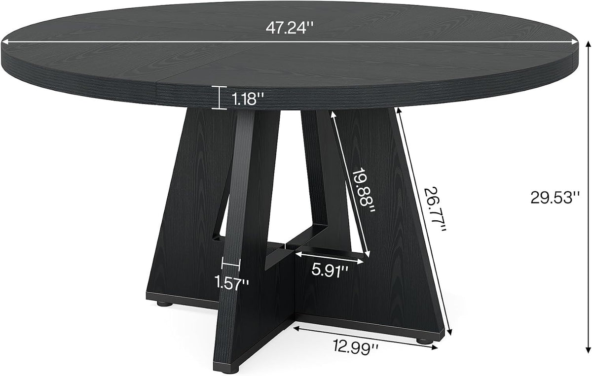 Tribesigns 47 inch Round Dining Table Wood Kitchen Table for Dining Room, 47" Dinner Room Tables for 4-6, Farmhouse Accent Furniture with Wooden Tabletop and Cross Base, Black