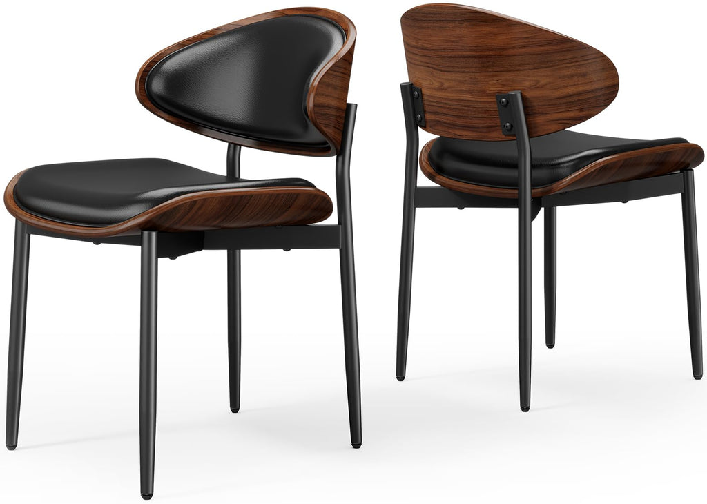 REONEY Dining Chairs Set of 2, Mid-Century Modern Kitchen Chairs, Black