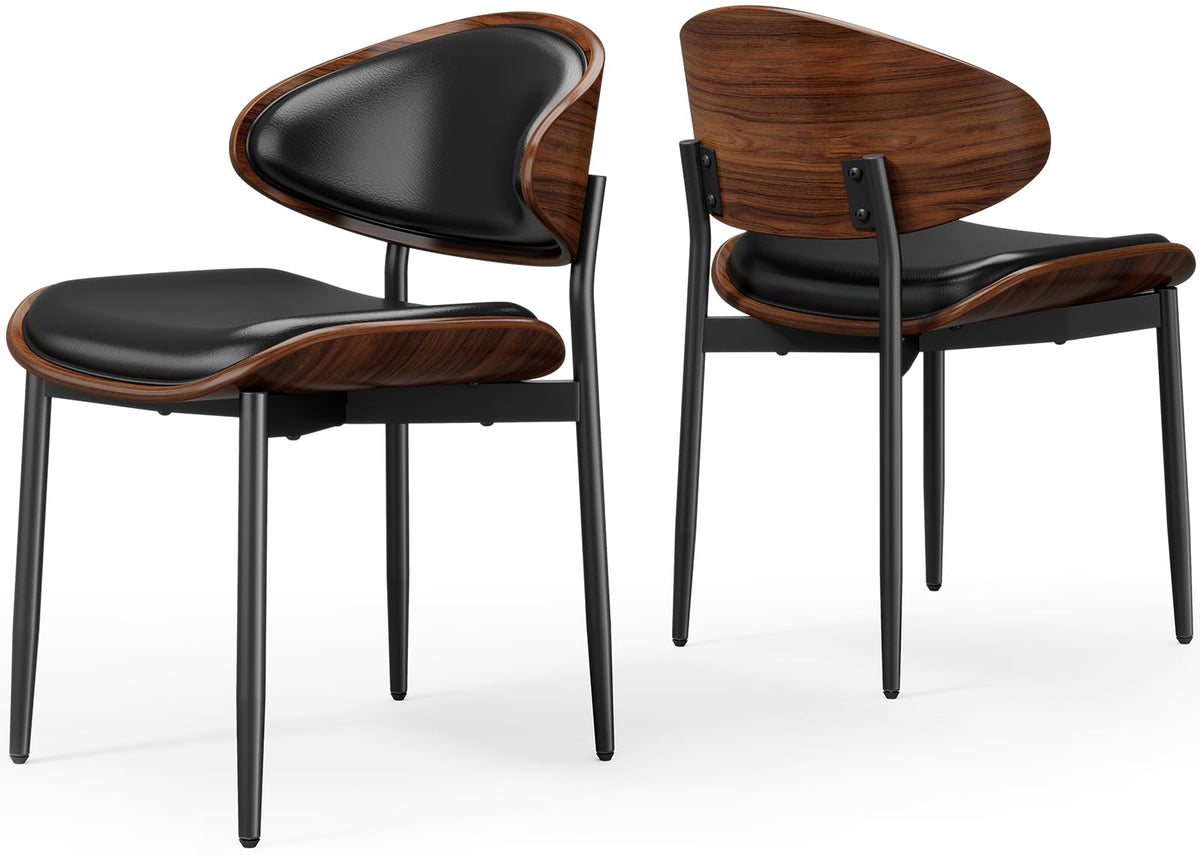REONEY Dining Chairs Set of 2, Mid-Century Modern Kitchen Chairs, Black