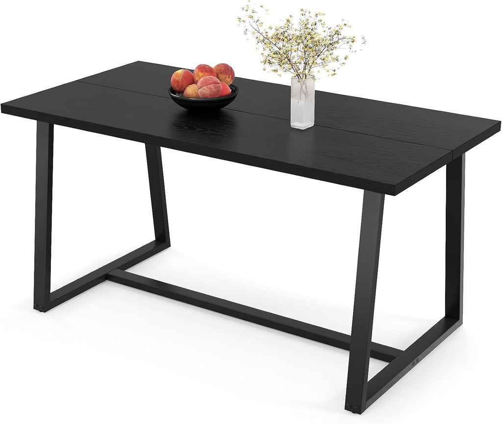 GIANTEX 63" Large Dining Table for 4-6, Mid-Century Kitchen Table w/Heavy-Duty Metal Frame & Anti-Slip Foot Pads, Rectangular Dinner Table for Dining Room Living Room (Rectangular, Black)