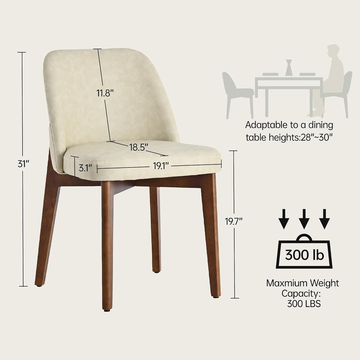 Usaint Modern Wooden Dining Chairs Set of 4 with Rubberwood Legs，Beige