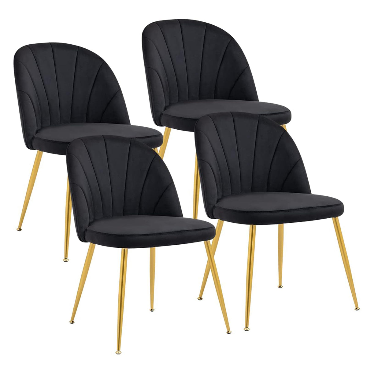 Velvet Dining Chairs Set of 4, Mid-Century Modern Upholstered Kitchen Chair with Metal Gold Legs for Living Room, Dining Room, White