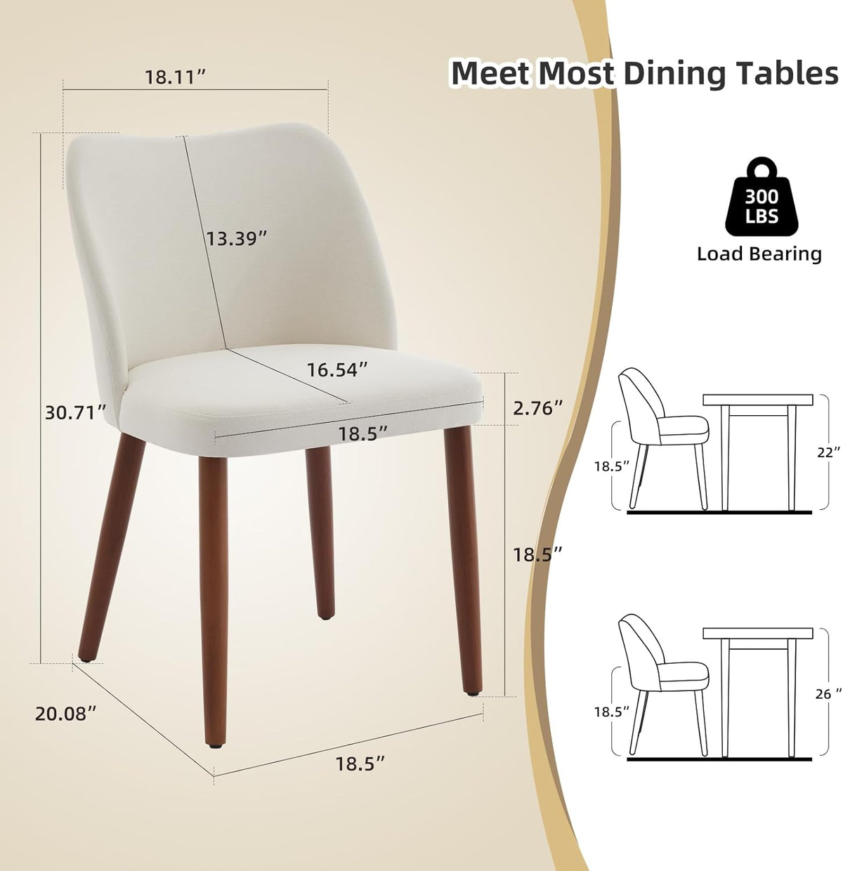 GarveeHome Wooden Dining Chair Set of 4 Upholstered Fabric Dining Chair