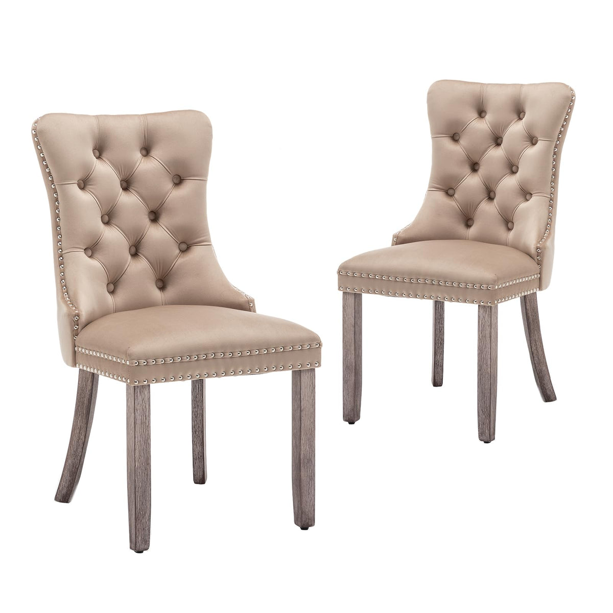 Hixkol Velvet Dining Chairs Set of 4,Upholstered Dining Chairs with Ring Pull Trim and Button Back,Modern Seating for Kitchen, Bedroom & Living Room(Grey)