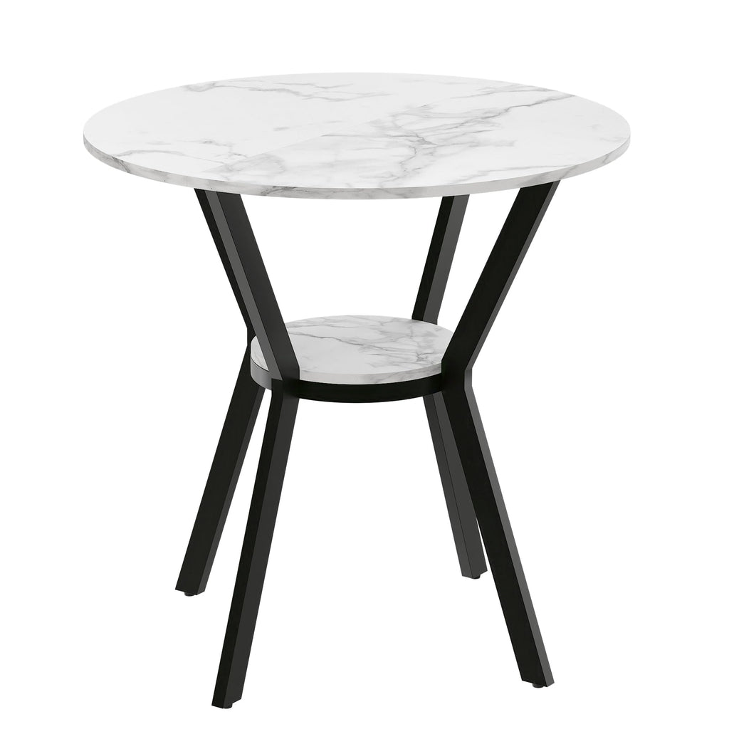 42" Round Dining Table for 4, Farmhouse Kitchen Table with Storage, Space Saving Circle Dinner Table, Rustic Wood Kitchen & Dining Room Tables with Metal Legs for Home, Apartment, Office, Restaurant