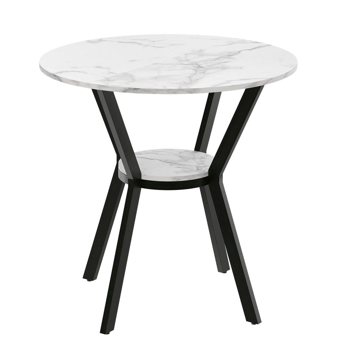 42" Round Dining Table for 4, Farmhouse Kitchen Table with Storage, Space Saving Circle Dinner Table, Rustic Wood Kitchen & Dining Room Tables with Metal Legs for Home, Apartment, Office, Restaurant