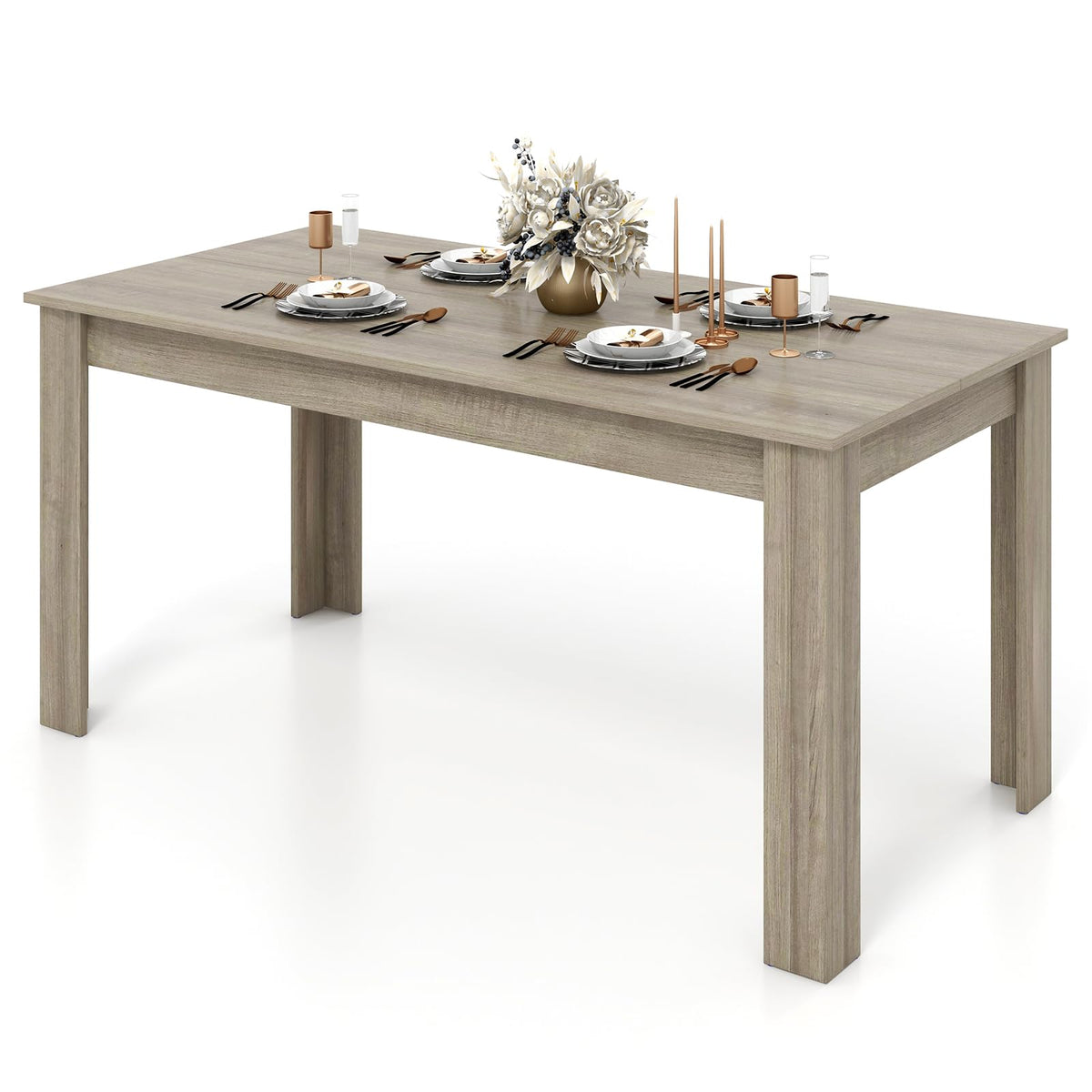 GIANTEX Dining Table for 4-6, 63" Large Rectangular Kitchen Table, Walnut