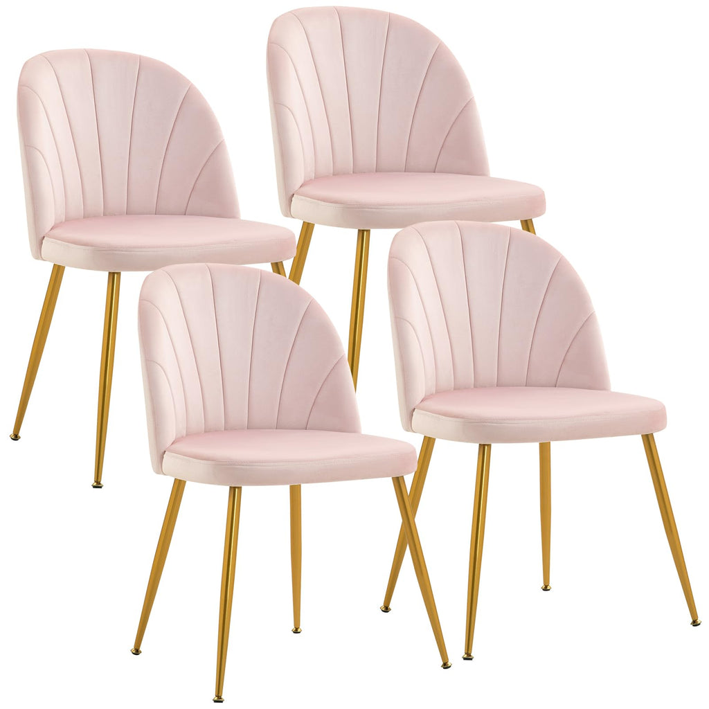 Velvet Dining Chairs Set of 4, Mid-Century Modern Upholstered Kitchen Chair with Metal Gold Legs for Living Room, Dining Room, White