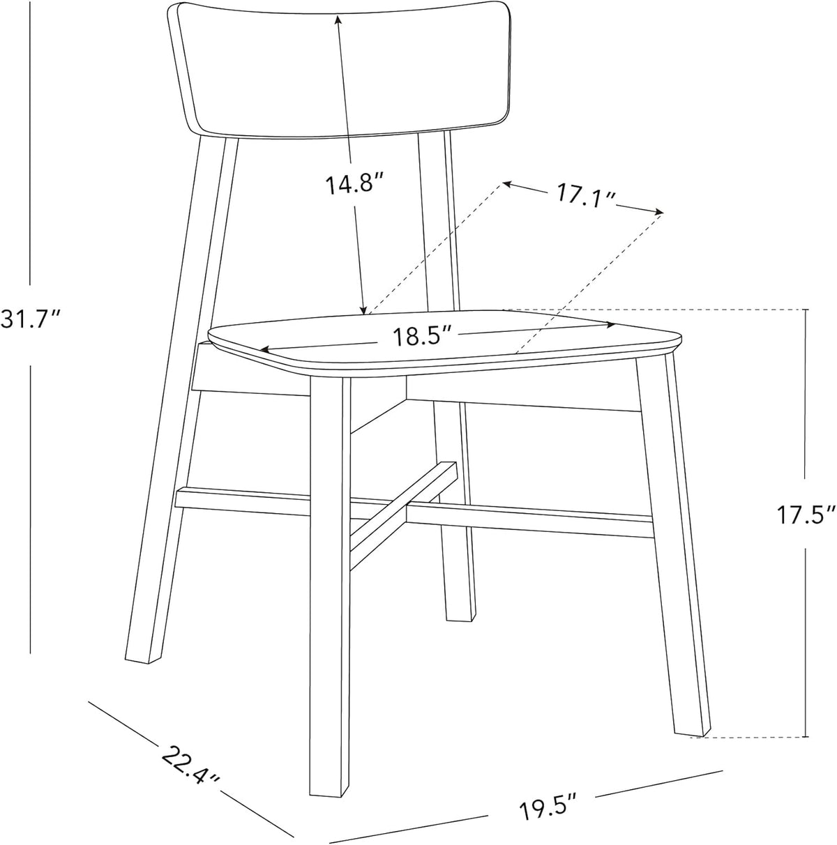 CHITA Soild Wood Dining Chairs Set of 4, Oak Wood Kitchen Chairs, Walnut