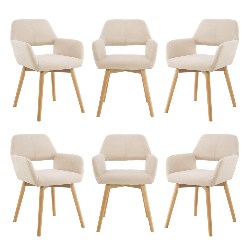 Mid Century Modern Dining Chairs Set of 2 & 4 & 6 Comfy Accent Chair Upholstered Kitchen Dining Living Room Chairs for Bedrooms Waiting Room Home Arm Desk Chair No Wheels (Wool White, 2)