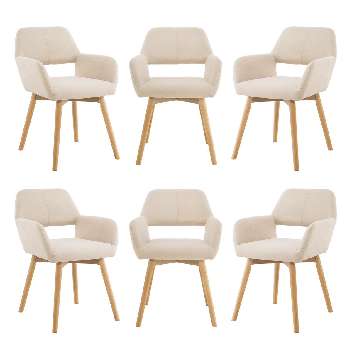 Mid Century Modern Dining Chairs Set of 2 & 4 & 6 Comfy Accent Chair Upholstered Kitchen Dining Living Room Chairs for Bedrooms Waiting Room Home Arm Desk Chair No Wheels (Wool White, 2)