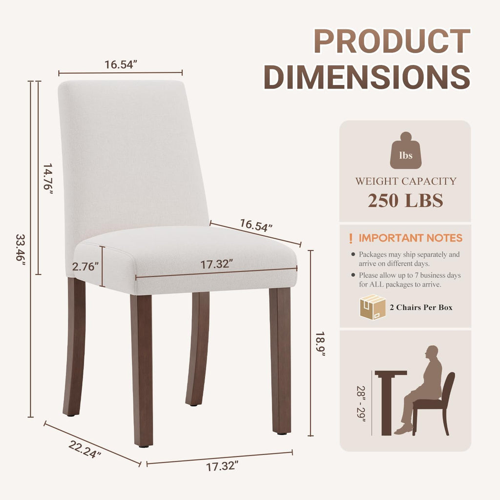 MALOL Upholstered Kitchen Chairs Set of 6, Modern Kitchen Chairs with High Back, Padded Fabric Dining Room Chair with Solid Wood Legs for Restaurant/Cafe/Home, Light Beige