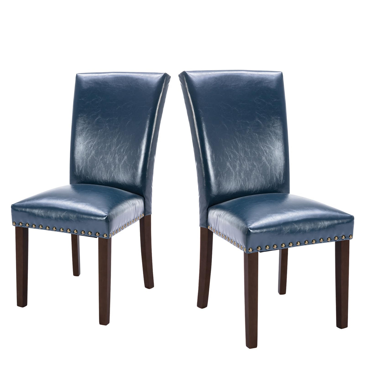 COLAMY Upholstered Parsons Dining Chairs Set of 4, Fabric Dining Room Kitchen Side Chair with Nailhead Trim and Wood Legs - Blue/White Flower